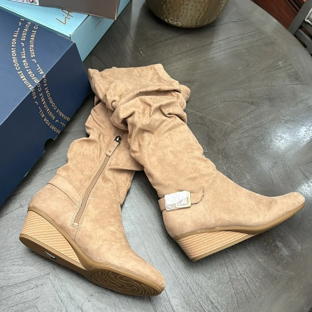 Dr. Scholl's Shoes Womens Break Free Faux Suede Slouchy Knee-High Boots
